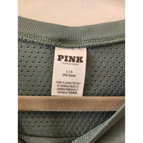 PINK Victoria's Secret Womens Athletic Top Size L Green‎ Crop Gym Workout Sporty - Picture 2 of 7
